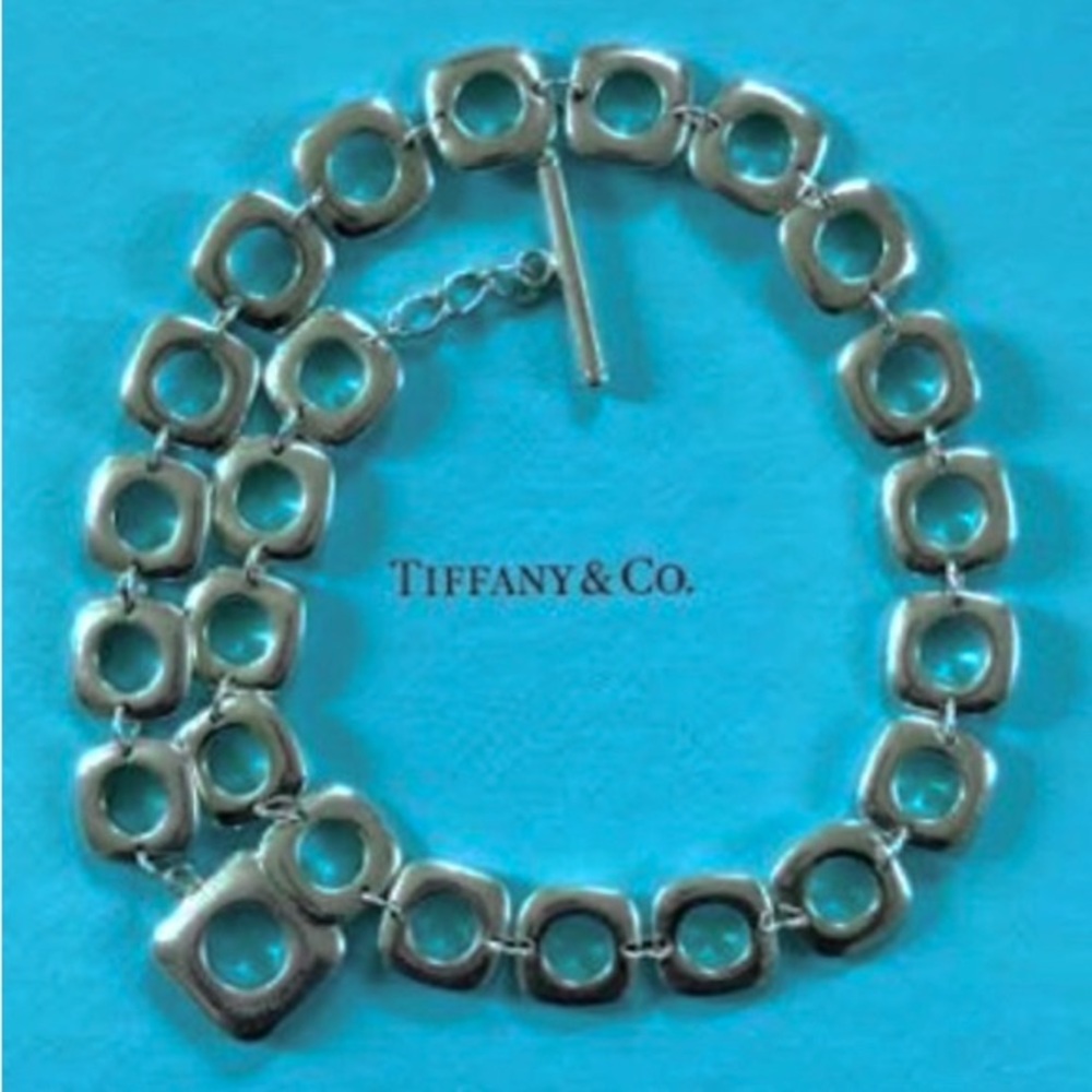 Authentic Vintage Tiffany & Co. 925 Square Cushion Toggle Link Chain Necklace